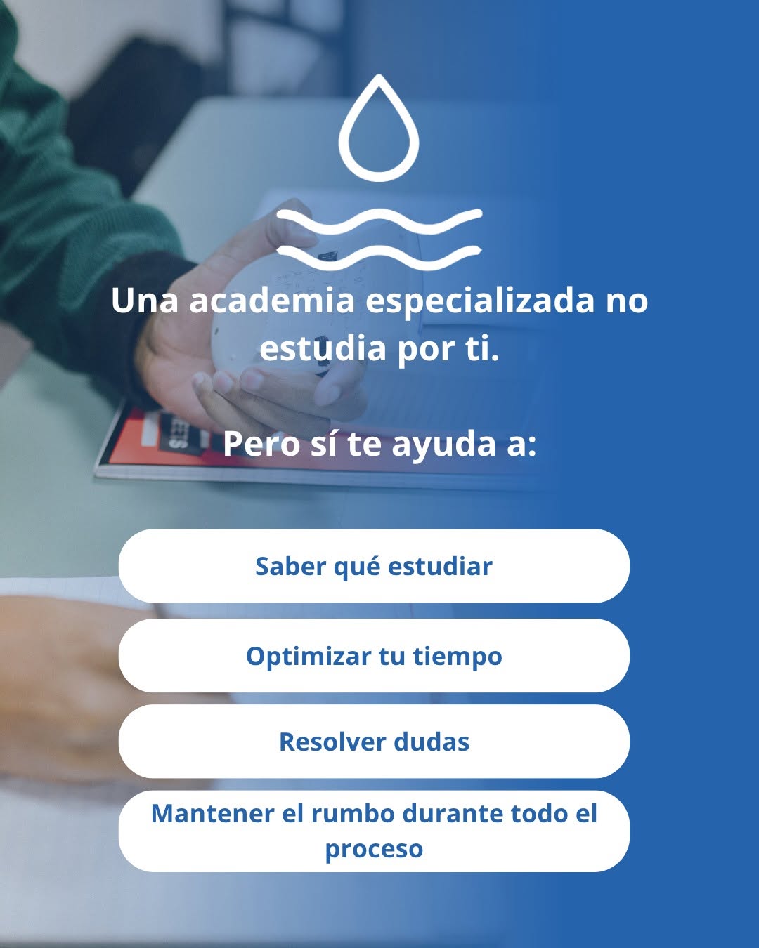 Imagen de Instagram sobre cómo una academia ayuda a saber qué estudiar y optimizar el tiempo